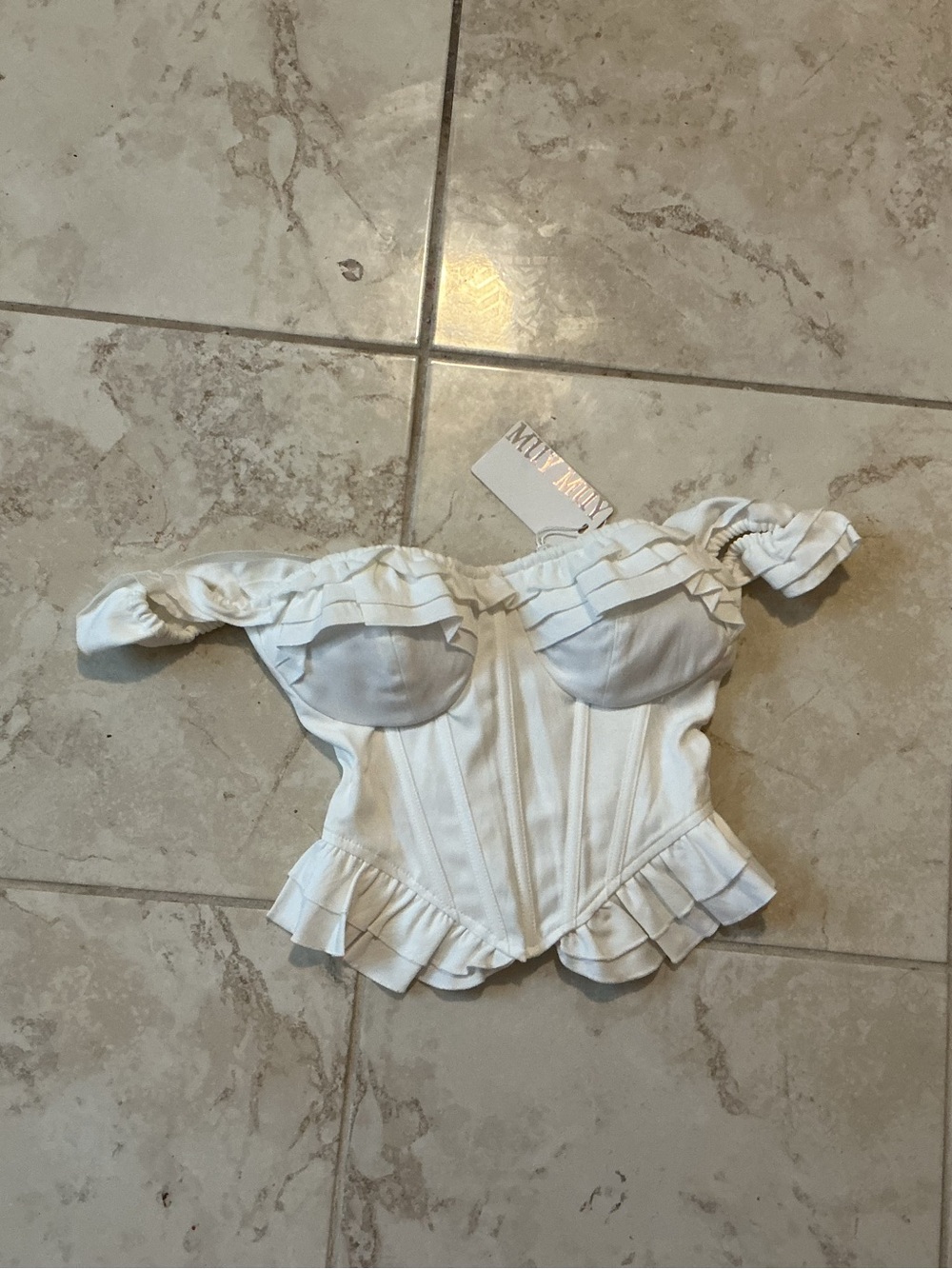 White Off-Shoulder Ruffled Corset Top